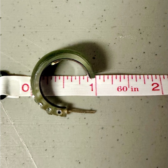 ALEXIS BITTAR  Army Olive Green Rhinestone Crystal Studded Lucite Hoop Earrings - Picture 10 of 10